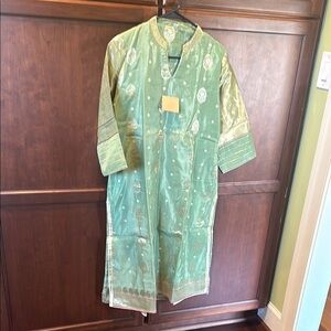 Seasons Brand Elegant Green Kurta in Silk with matching chudidar pants